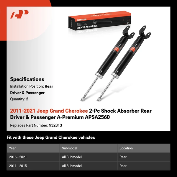 2011-2021 Jeep Grand Cherokee 2-Pc Shock Absorber Rear Driver & Passenger A-Premium APSA2560