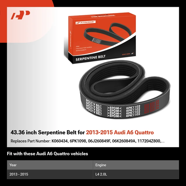 43.36 inch Serpentine Belt for 2013-2015 Audi A6 Quattro
