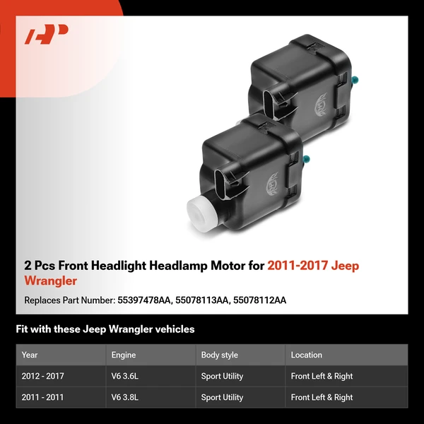 2 Pcs Front Headlight Headlamp Motor for 2011-2017 Jeep Wrangler