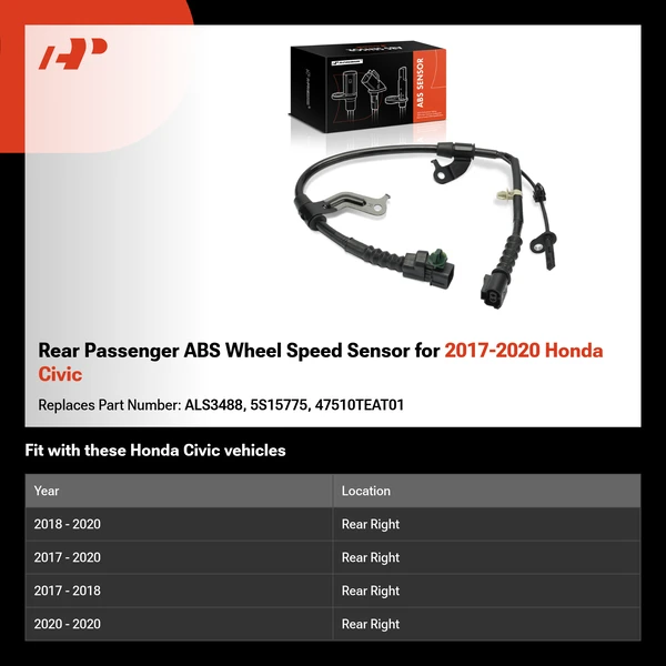 Rear Passenger ABS Wheel Speed Sensor for 2017-2020 Honda Civic