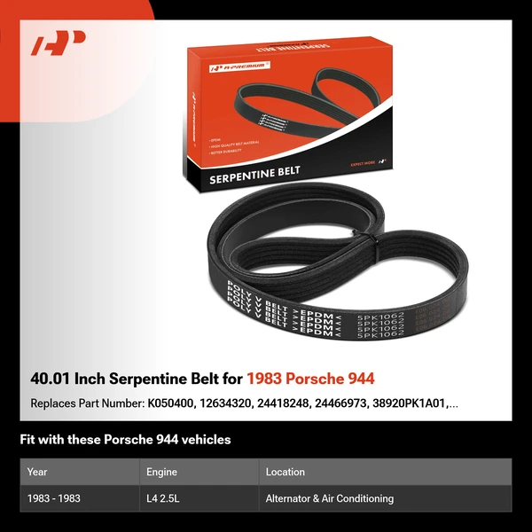 40.01 Inch Serpentine Belt for 1983 Porsche 944