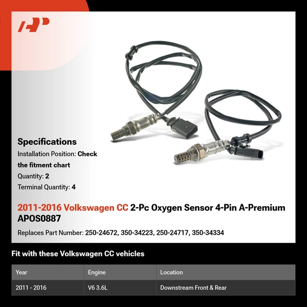 2011-2016 Volkswagen CC 2-Pc Oxygen Sensor 4-Pin A-Premium APOS0887