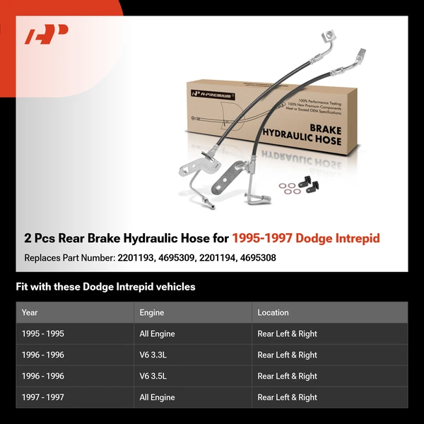 2 Pcs Rear Brake Hydraulic Hose for 1995-1997 Dodge Intrepid