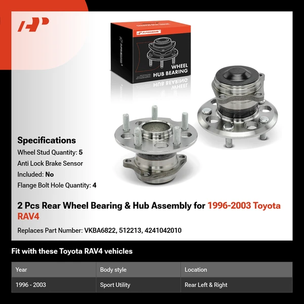 2 Pcs Rear Wheel Bearing & Hub Assembly for 1996-2003 Toyota RAV4
