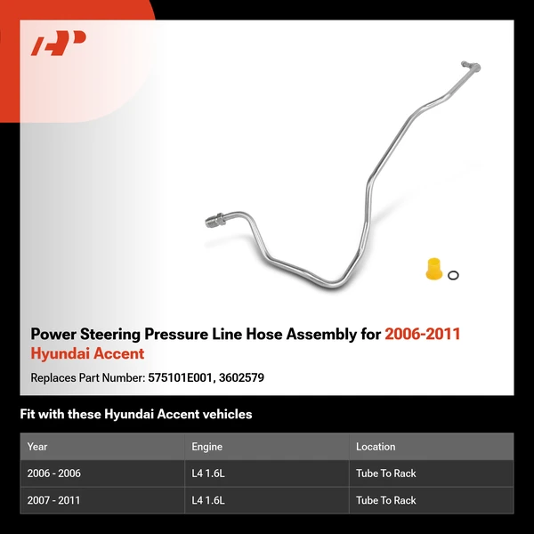 Power Steering Pressure Line Hose Assembly for 2006-2011 Hyundai Accent