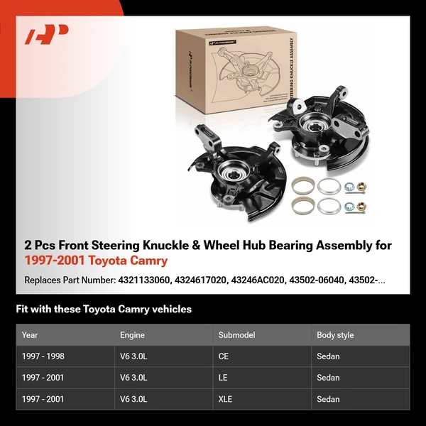2 Pcs Front Steering Knuckle & Wheel Hub Bearing Assembly for 1997-2001 Toyota Camry