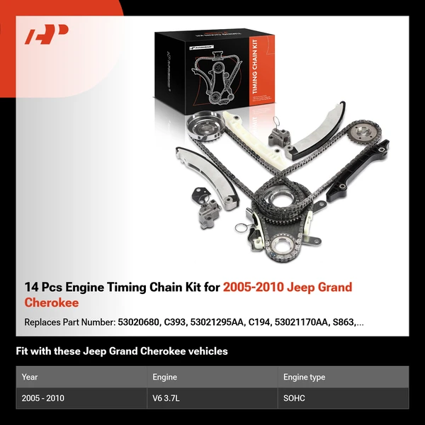 14 Pcs Engine Timing Chain Kit for 2005-2010 Jeep Grand Cherokee