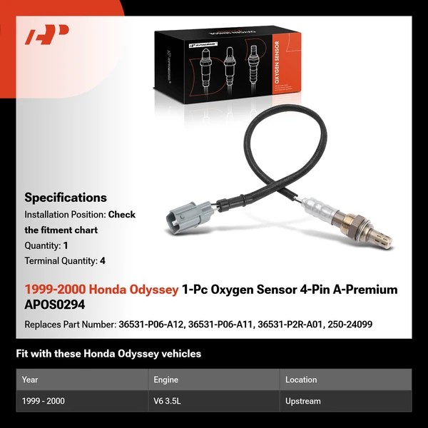 1999-2000 Honda Odyssey 1-Pc Oxygen Sensor 4-Pin A-Premium APOS0294