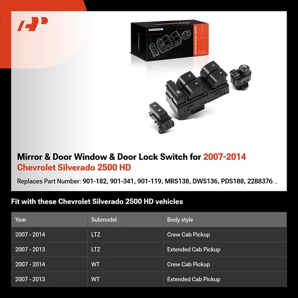 Mirror & Door Window & Door Lock Switch for 2007-2014 Chevrolet Silverado 2500 HD