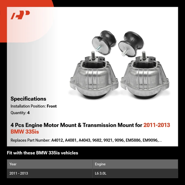 4 Pcs Engine Motor Mount & Transmission Mount for 2011-2013 BMW 335is