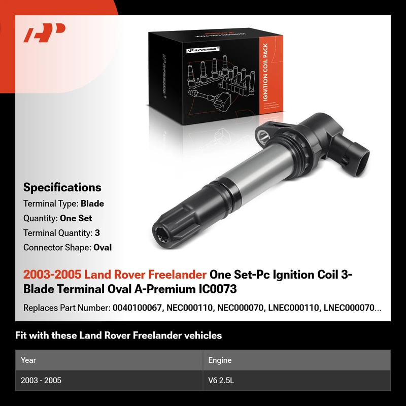 2003-2005 Land Rover Freelander One Set-Pc Ignition Coil 3-Blade Terminal Oval A-Premium IC0073