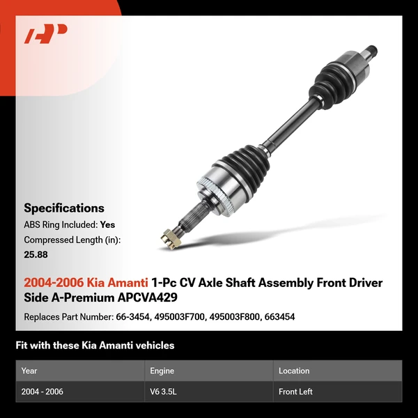 2004-2006 Kia Amanti 1-Pc CV Axle Shaft Assembly Front Driver Side A-Premium APCVA429