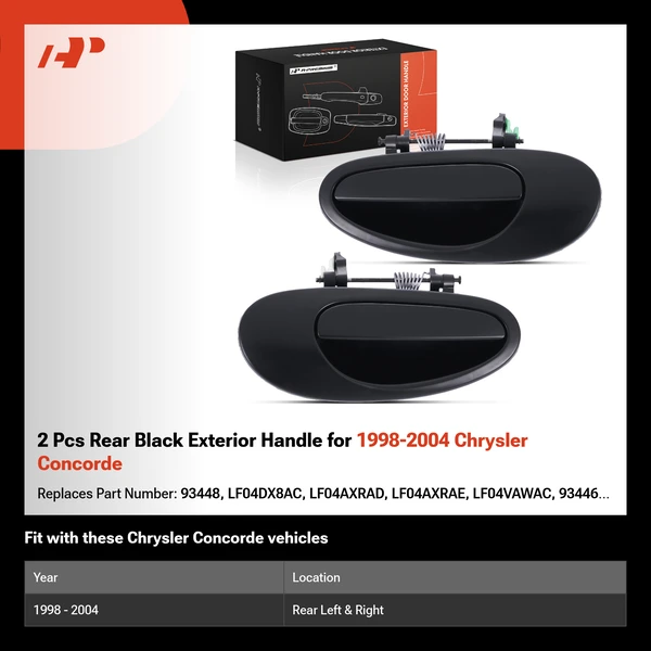 2 Pcs Rear Black Exterior Handle for 1998-2004 Chrysler Concorde