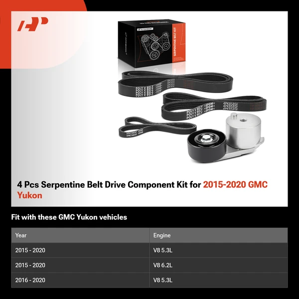 4 Pcs Serpentine Belt Drive Component Kit for 2015-2020 GMC Yukon