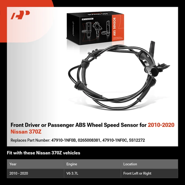 Front Driver or Passenger ABS Wheel Speed Sensor for 2010-2020 Nissan 370Z