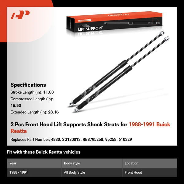 2 Pcs Front Hood Lift Supports Shock Struts for 1988-1991 Buick Reatta