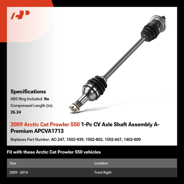 2009 Arctic Cat Prowler 550 1-Pc CV Axle Shaft Assembly A-Premium APCVA1713