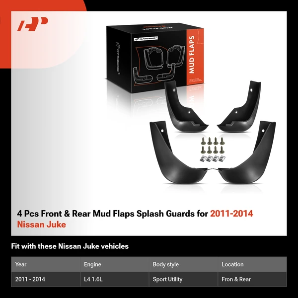 4 Pcs Front & Rear Mud Flaps Splash Guards for 2011-2014 Nissan Juke