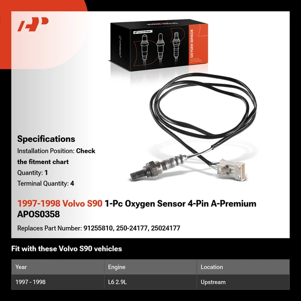 1997-1998 Volvo S90 1-Pc Oxygen Sensor 4-Pin A-Premium APOS0358
