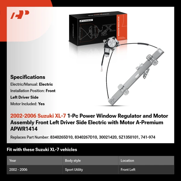 2002-2006 Suzuki XL-7 1-Pc Power Window Regulator and Motor Assembly Front Left Driver Side Electric with Motor A-Premium APWR1414