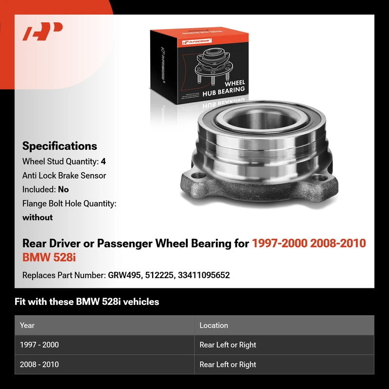 Rear Driver or Passenger Wheel Bearing for 1997-2000 2008-2010 BMW 528i