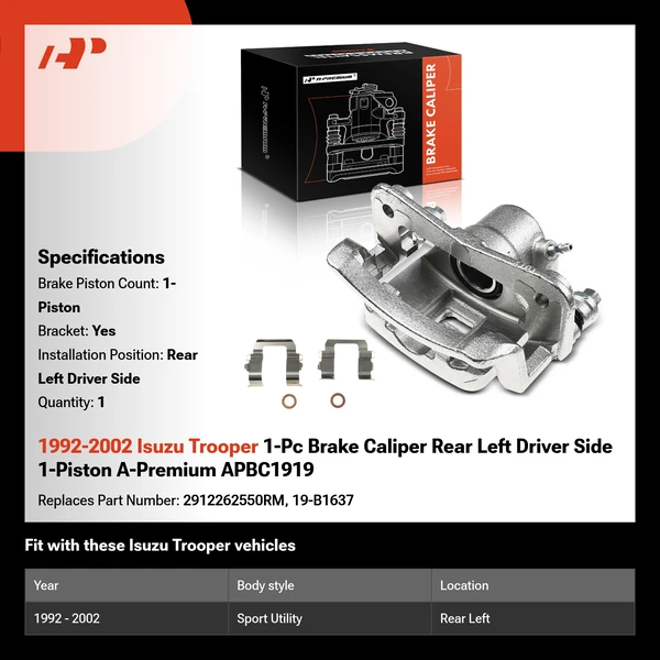 1992-2002 Isuzu Trooper 1-Pc Brake Caliper Rear Left Driver Side 1-Piston A-Premium APBC1919