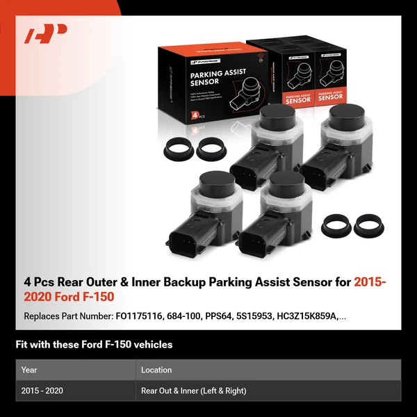 4 Pcs Rear Outer & Inner Backup Parking Assist Sensor for 2015-2020 Ford F-150