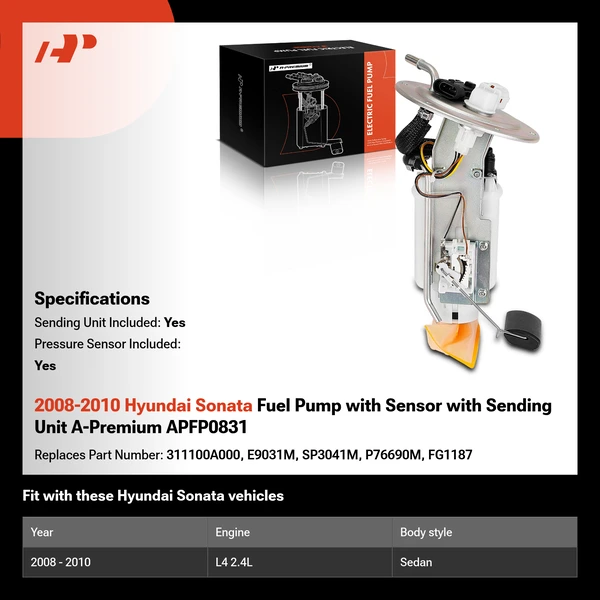 2008-2010 Hyundai Sonata Fuel Pump with Sensor with Sending Unit A-Premium APFP0831