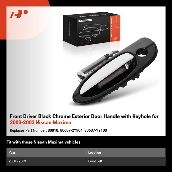 Front Driver Black Chrome Exterior Door Handle with Keyhole for 2000-2003 Nissan Maxima