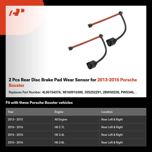 2 Pcs Rear Disc Brake Pad Wear Sensor for 2013-2016 Porsche Boxster