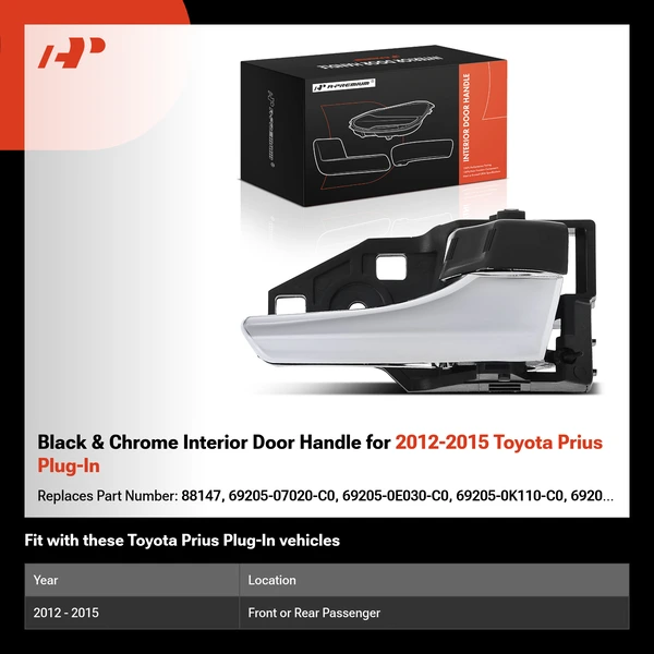 Black & Chrome Interior Door Handle for 2012-2015 Toyota Prius Plug-In