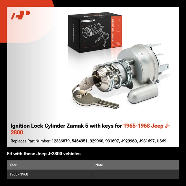 Ignition Lock Cylinder Zamak 5 with keys for 1965-1968 Jeep J-2800