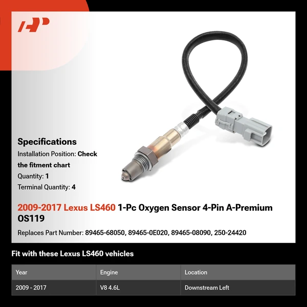 2009-2017 Lexus LS460 1-Pc Oxygen Sensor 4-Pin A-Premium OS119