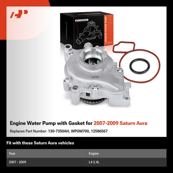 Engine Water Pump with Gasket for 2007-2009 Saturn Aura