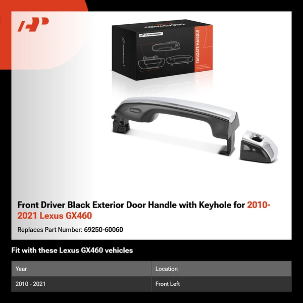 Front Driver Black Exterior Door Handle with Keyhole for 2010-2021 Lexus GX460