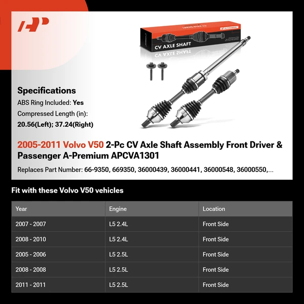 2005-2011 Volvo V50 2-Pc CV Axle Shaft Assembly Front Driver & Passenger A-Premium APCVA1301