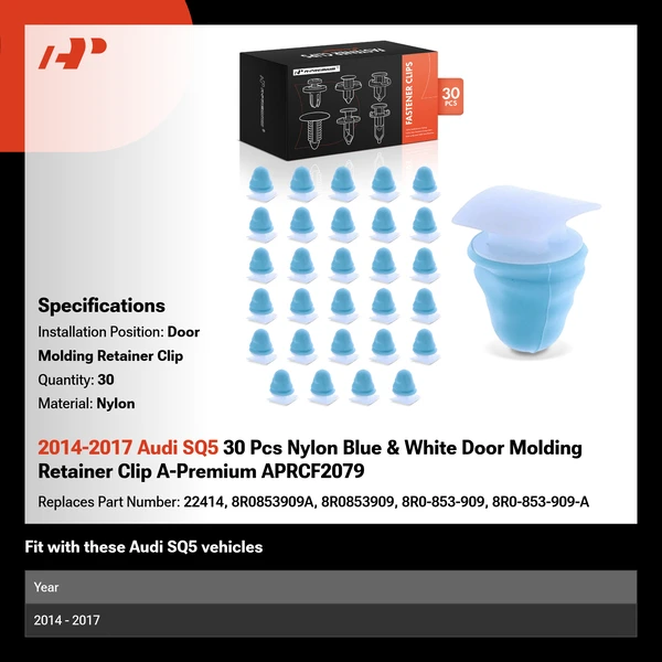2014-2017 Audi SQ5 30 Pcs Nylon Blue & White Door Molding Retainer Clip A-Premium APRCF2079