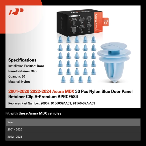 2001-2020 2022-2024 Acura MDX 30 Pcs Nylon Blue Door Panel Retainer Clip A-Premium APRCF584