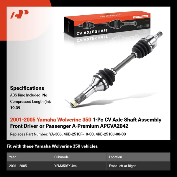 2001-2005 Yamaha Wolverine 350 1-Pc CV Axle Shaft Assembly Front Driver or Passenger A-Premium APCVA2042