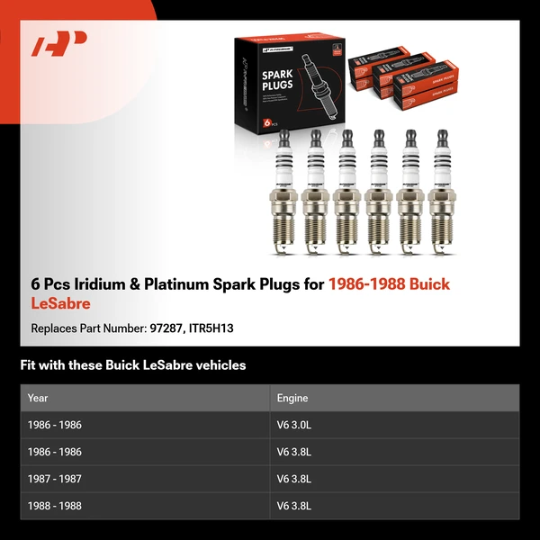6 Pcs Iridium & Platinum Spark Plugs for 1986-1988 Buick LeSabre