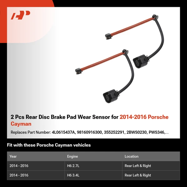 2 Pcs Rear Disc Brake Pad Wear Sensor for 2014-2016 Porsche Cayman