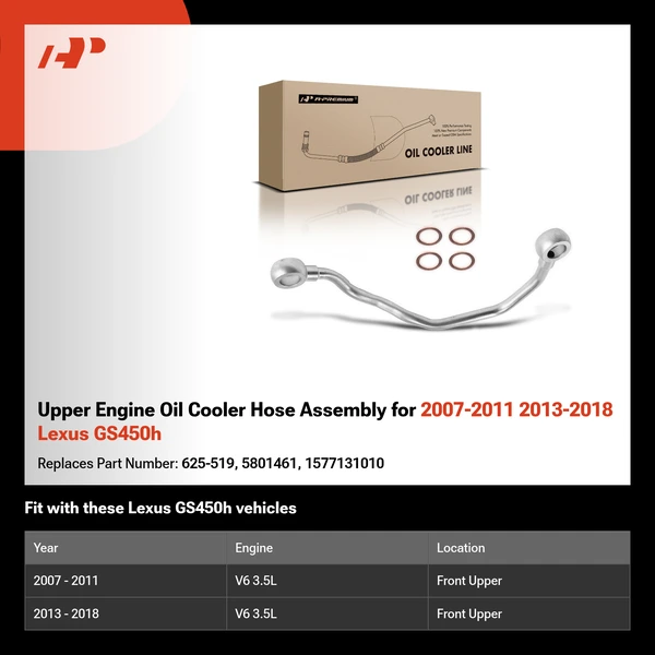 Upper Engine Oil Cooler Hose Assembly for 2007-2011 2013-2018 Lexus GS450h