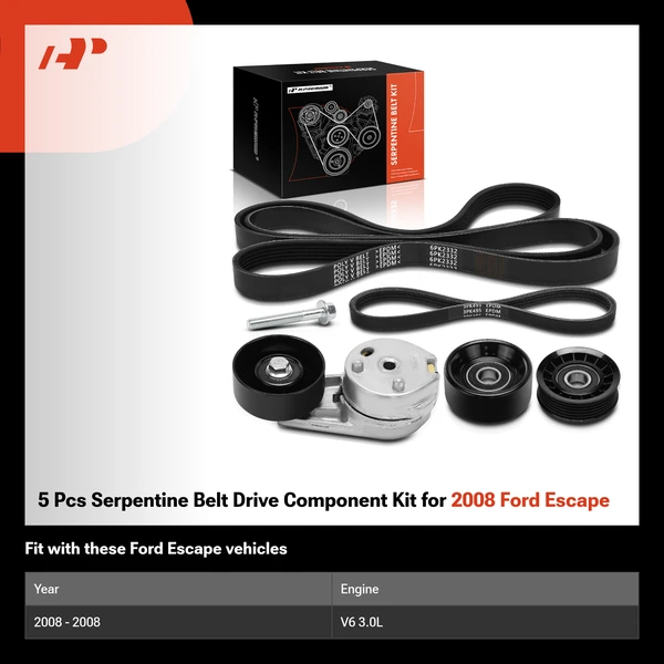 5 Pcs Serpentine Belt Drive Component Kit for 2008 Ford Escape