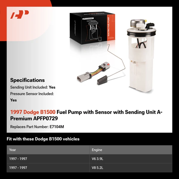 1997 Dodge B1500 Fuel Pump with Sensor with Sending Unit A-Premium APFP0729