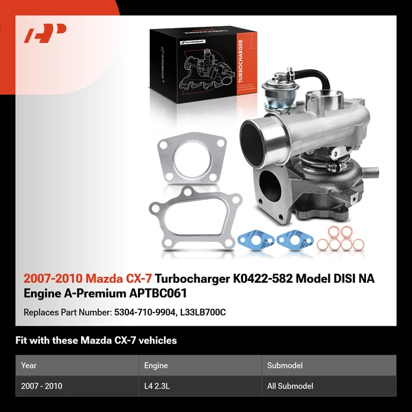 2007-2010 Mazda CX-7 Turbocharger K0422-582 Model DISI NA Engine A-Premium APTBC061