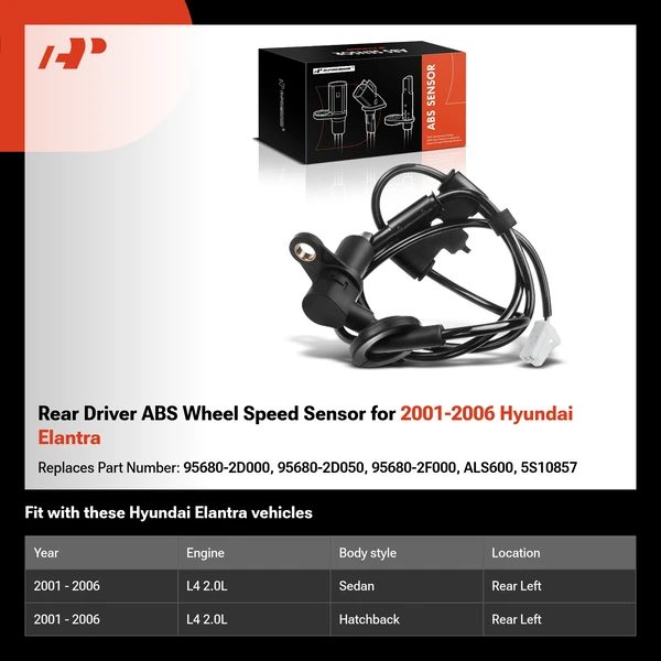 Rear Driver ABS Wheel Speed Sensor for 2001-2006 Hyundai Elantra