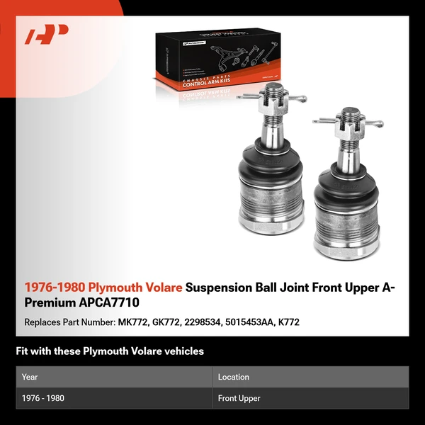 1976-1980 Plymouth Volare Suspension Ball Joint Front Upper A-Premium APCA7710