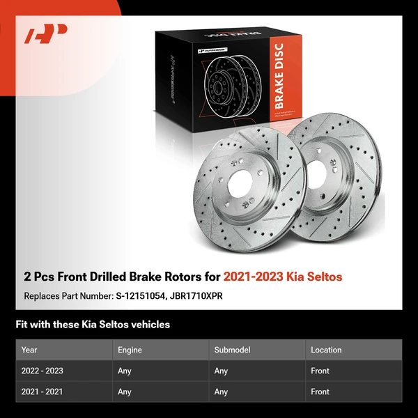 2 Pcs Front Drilled Brake Rotors for 2021-2023 Kia Seltos