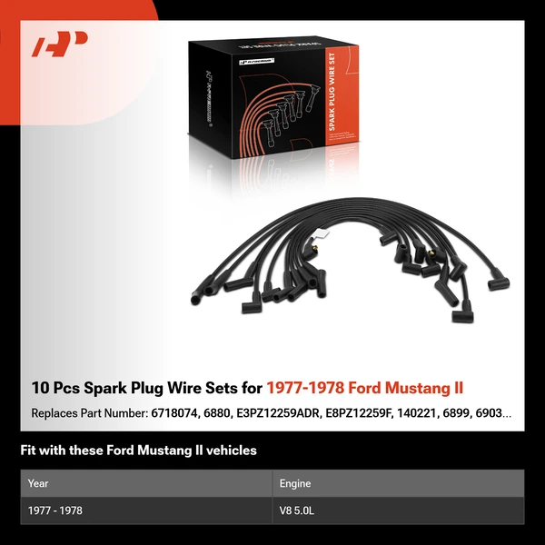 10 Pcs Spark Plug Wire Sets for 1977-1978 Ford Mustang II