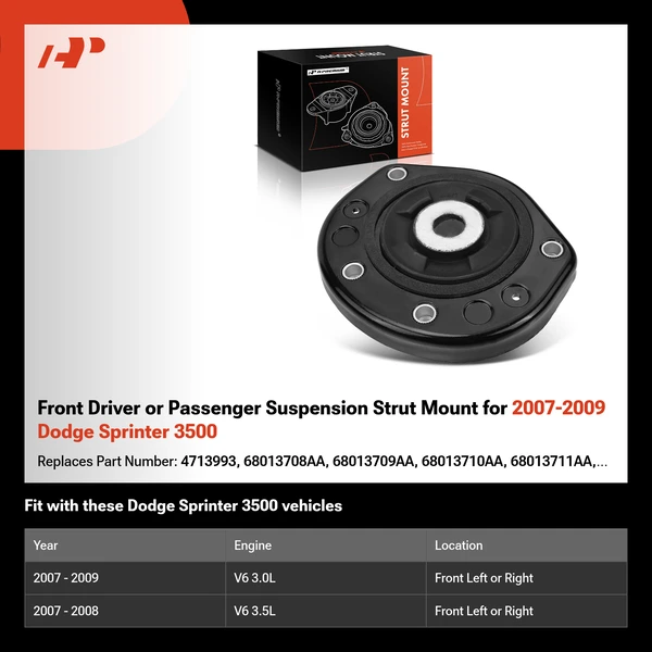 Front Driver or Passenger Suspension Strut Mount for 2007-2009 Dodge Sprinter 3500